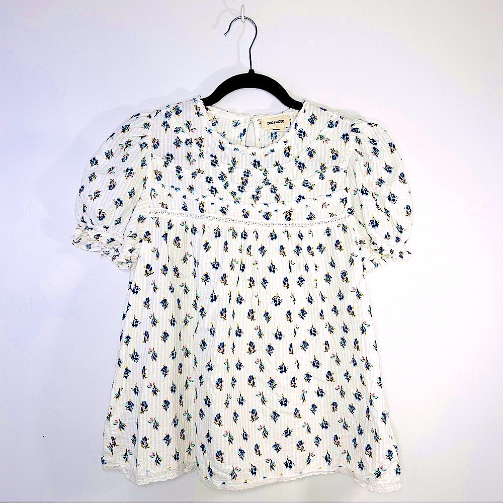 Zadig and Voltaire Floral Lace Peasant Prairie Top Sz XS